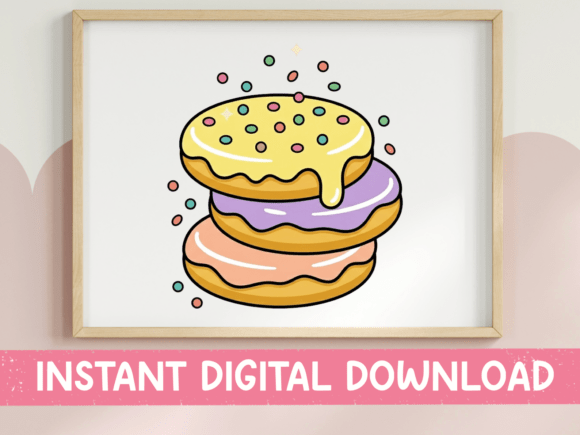 A Stacked Frosted Donuts Kawaii Print for Graphics & T-Shirt Designs