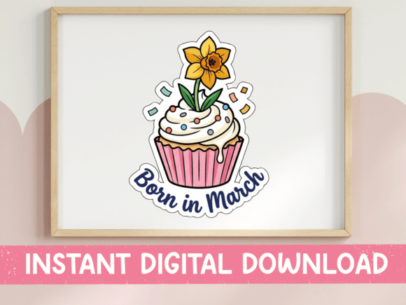Born in March Daffodil Cupcake: A Charming T-Shirt Design Graphic