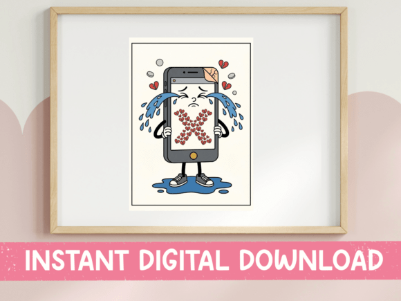 Evaluating the Sad Cracked Phone Cartoon for Graphics & T-Shirt Designs