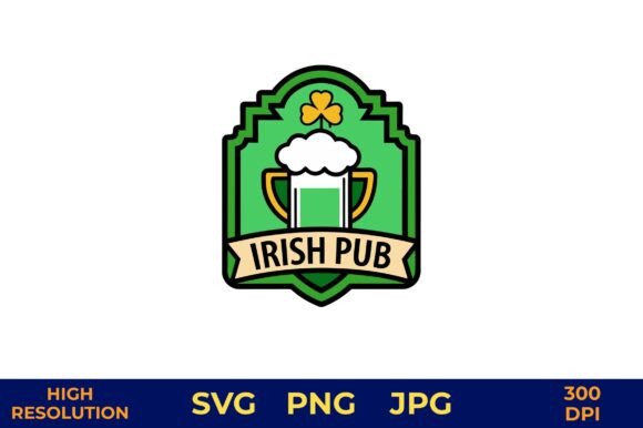 Green Irish Pub Emblem Graphics for Local Business Branding
