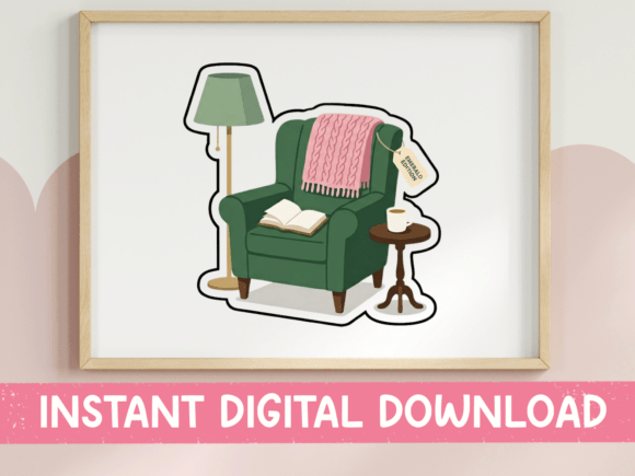 Green Reading Chair Cozy Sticker: A Charming Graphic for T-Shirt Designs