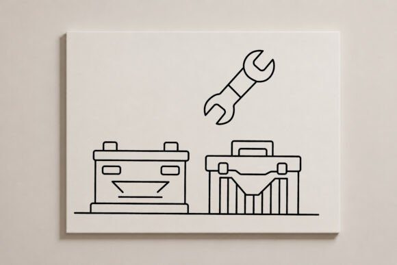 Minimal Line Art Car Repair Poster: A Versatile Graphics Illustration