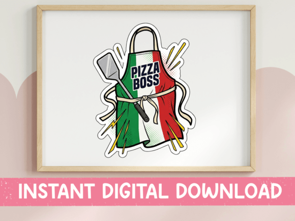 Pizza Boss Apron Funny Sticker: A Playful Graphic for T-Shirt Designs