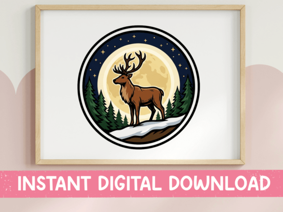 Stag Deer Full Moon Forest: A Bold Graphic for T-Shirt Designs