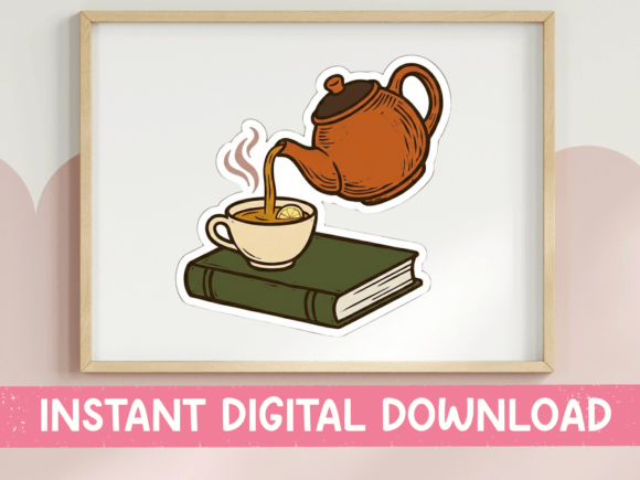 Teapot Pouring Tea on Book: A Charming T-Shirt Design Graphic